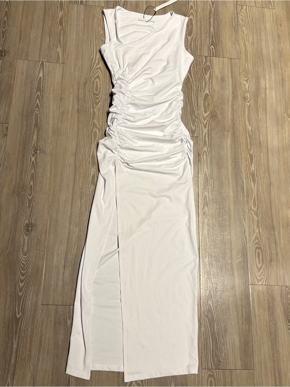 Susana Monaco White Sleeveless Ruched Side-Slit Maxi Dress